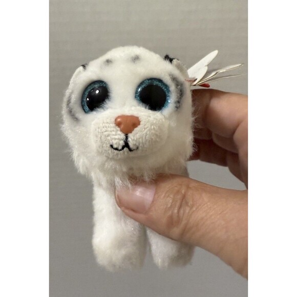 TY Beanie Babies 3" TUNDRA White Tiger Key Bag Plush Stuffed Animal Plastic Clip - Picture 2 of 8